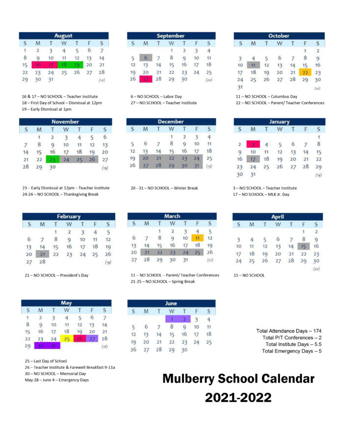 Calendar Mulberry School